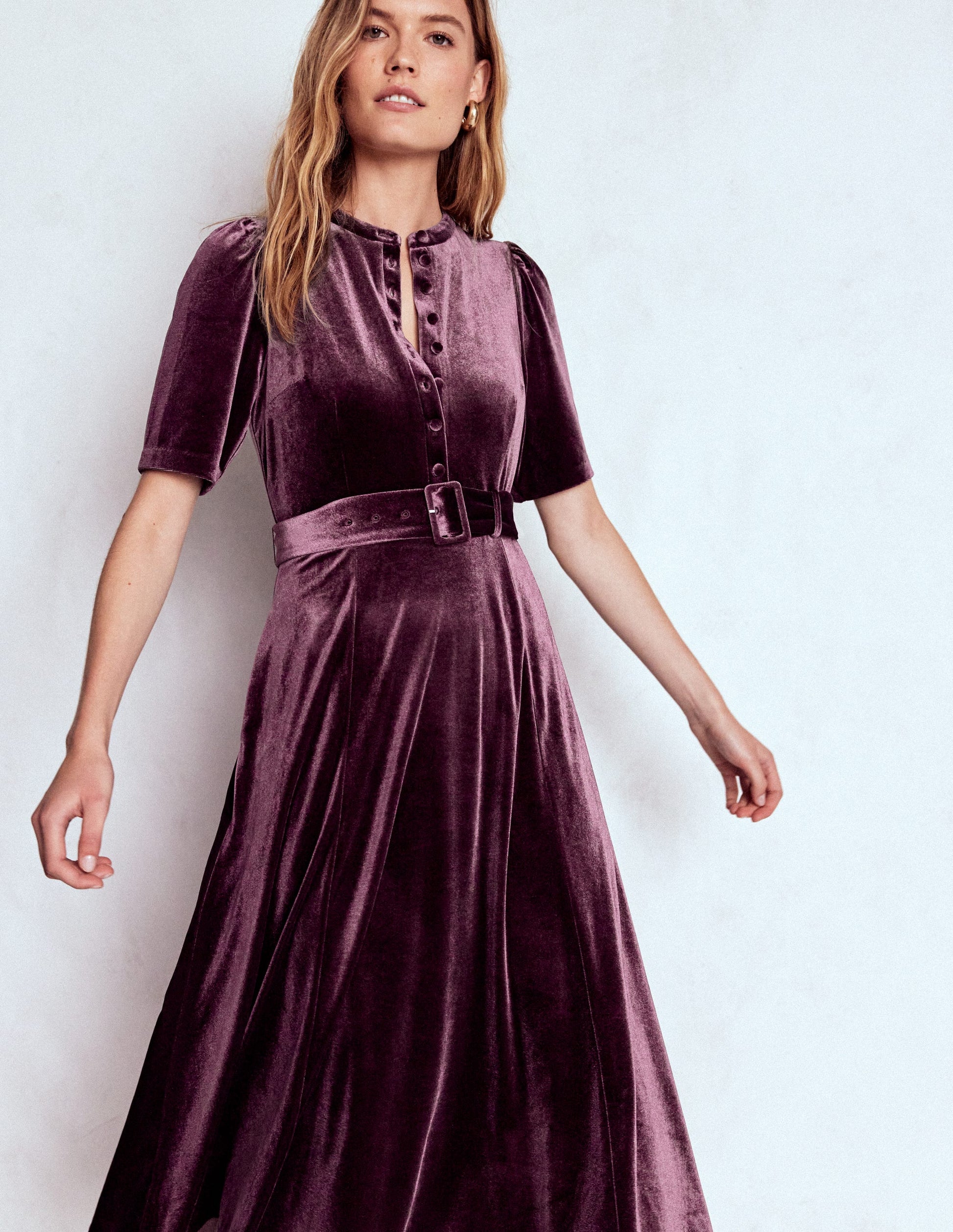 Kate Velvet Shirt Dress-Dark Cherry-5