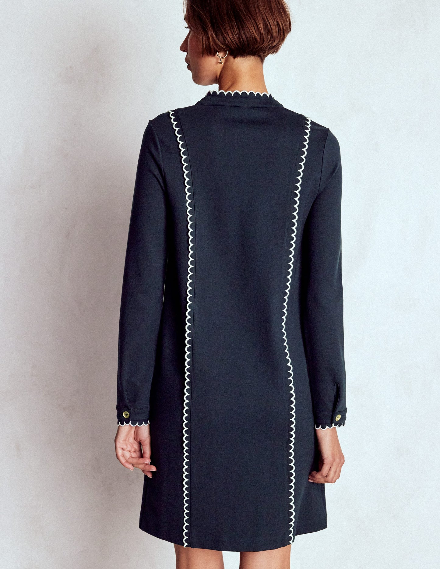 Scallop Detail Jersey Dress-Navy