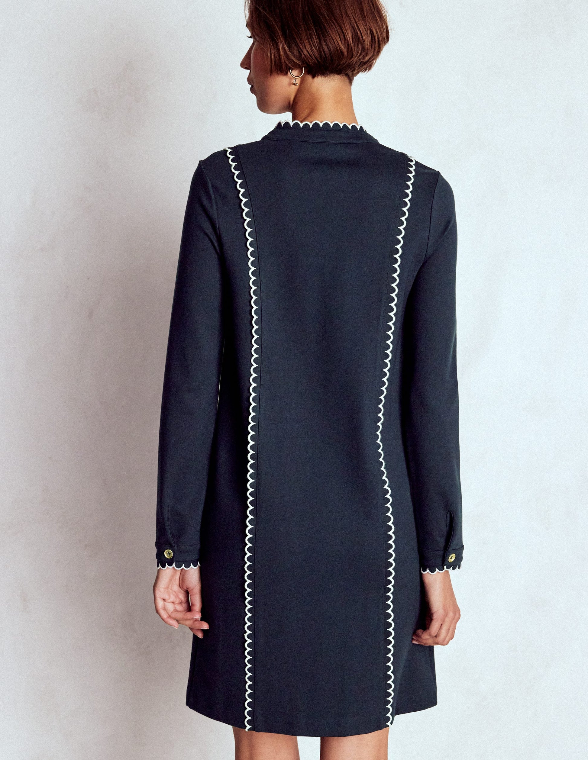 Scallop Detail Jersey Dress-Navy-3