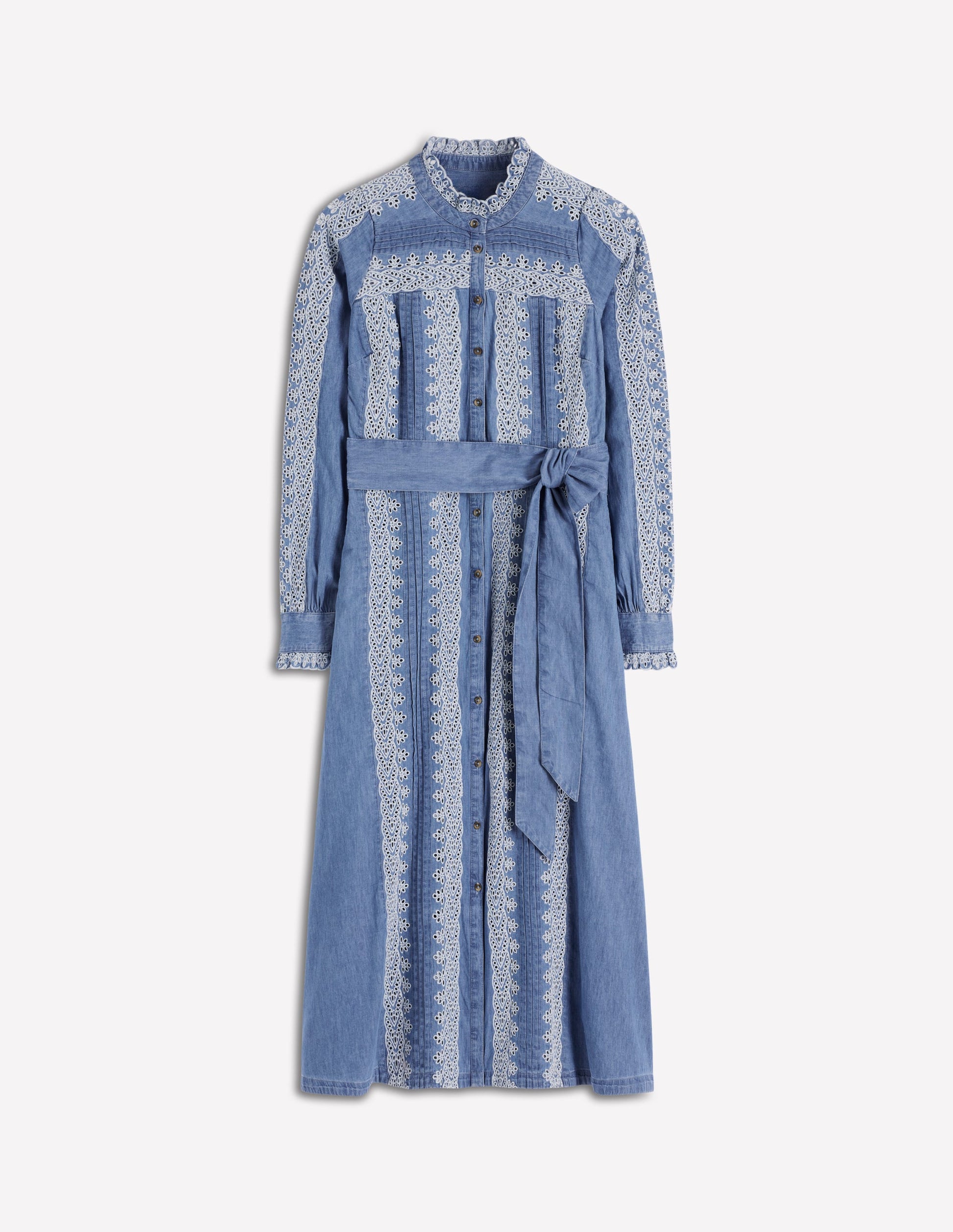 Ruffle Placket Chambray Dress-Light Blue Chambray-6