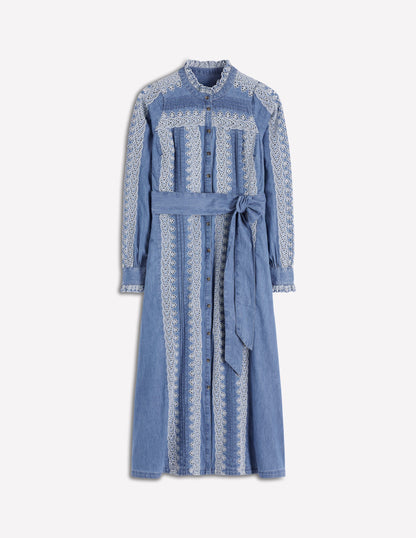 Ruffle Placket Chambray Dress-Light Blue Chambray-6