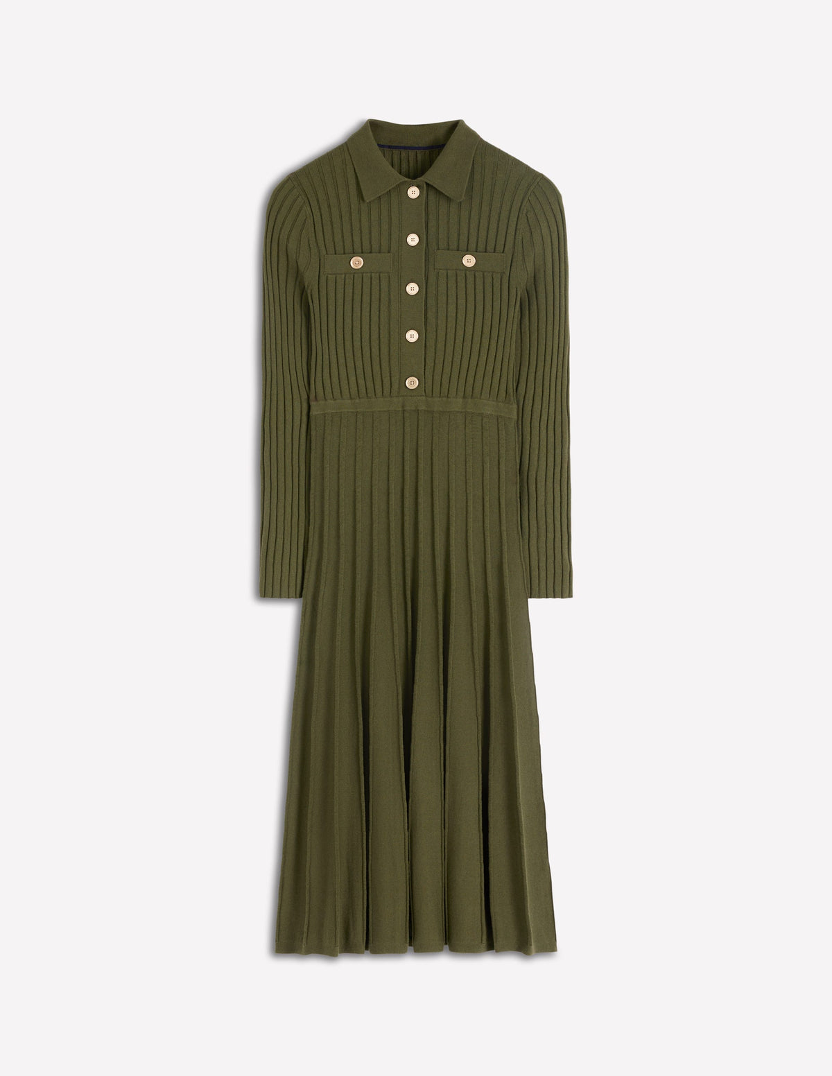 Brönte Knitted Rib Shirt Dress-Woodland Green - Image 6