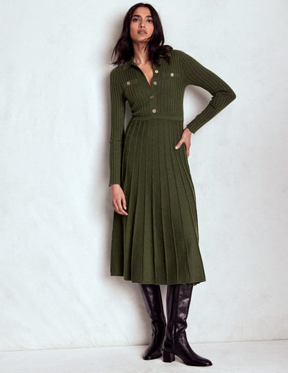 Brönte Knitted Rib Shirt Dress-Woodland Green-1