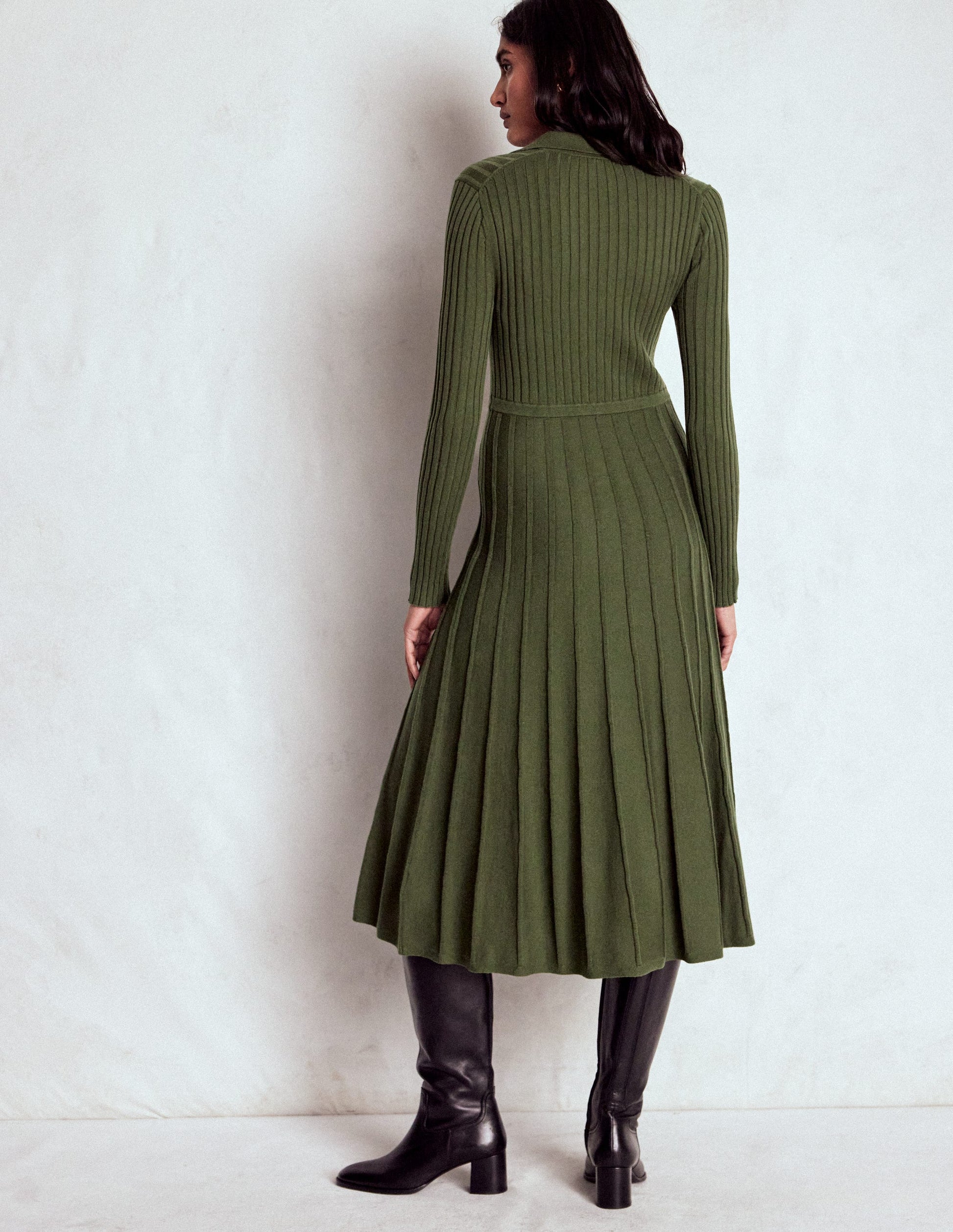 Brönte Knitted Rib Shirt Dress-Woodland Green-3
