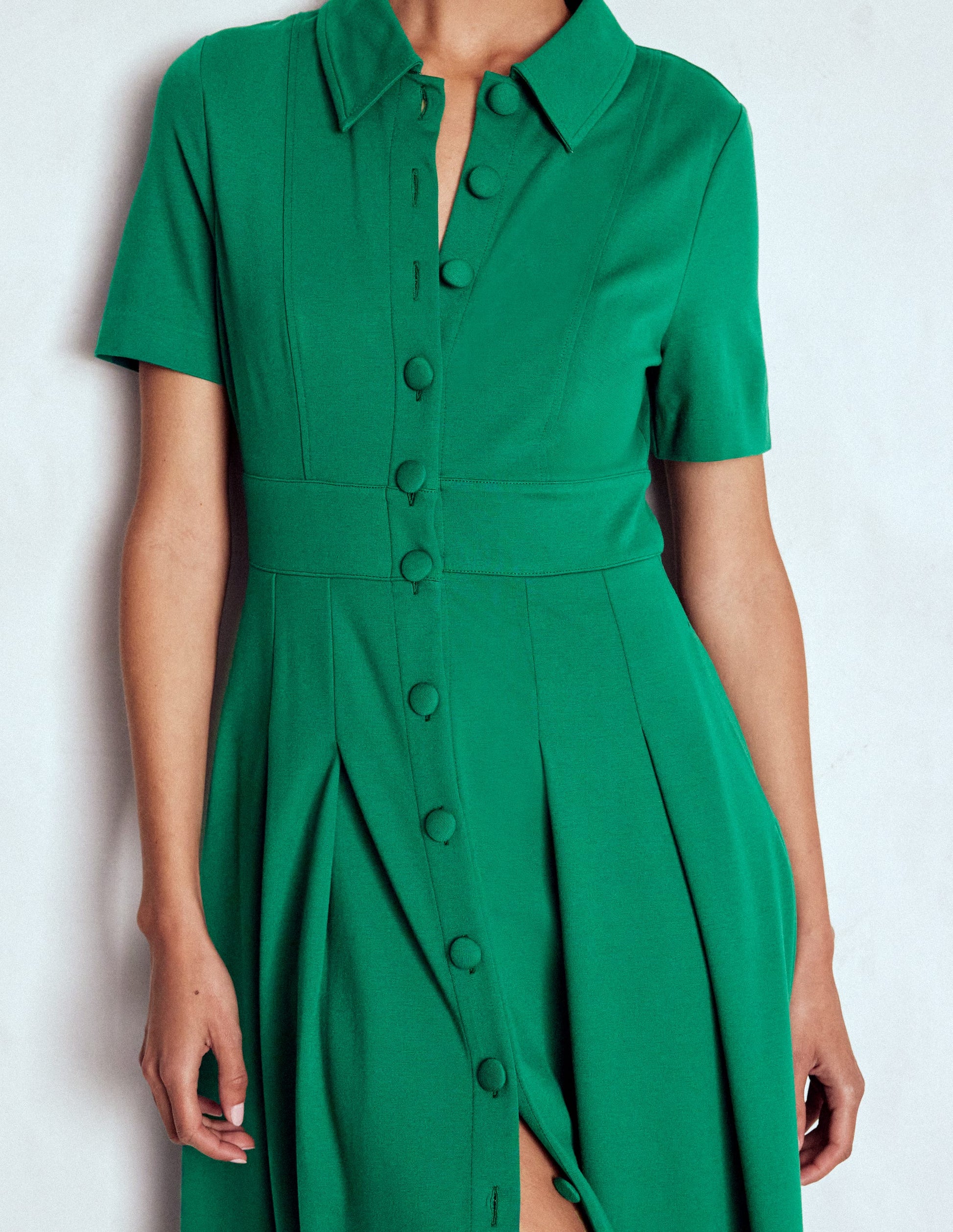 Bridget Ponte Shirt Dress-Jewel Green-2