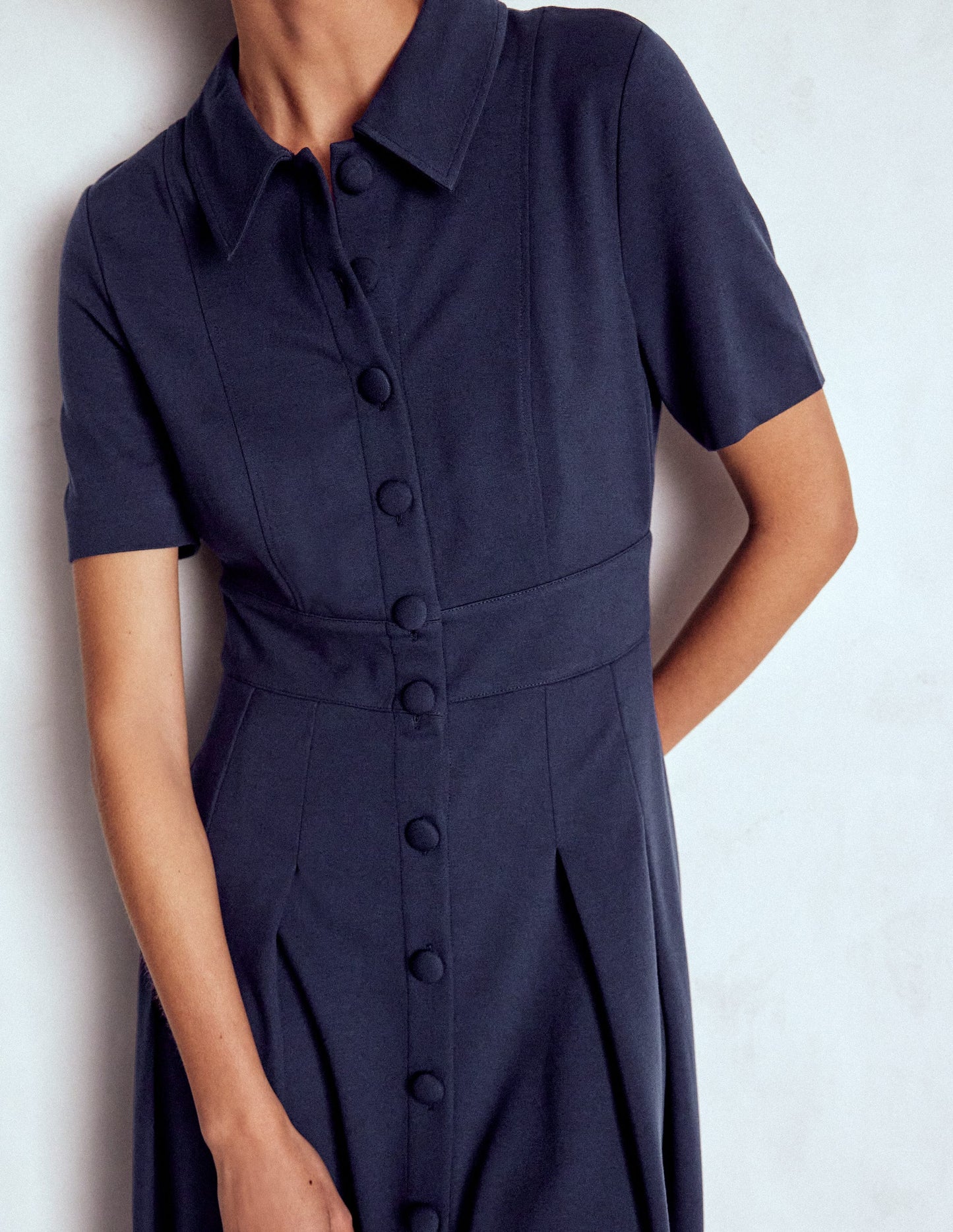 Bridget Ponte Shirt Dress-Navy