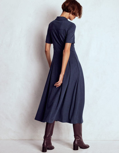 Bridget Ponte Shirt Dress-Navy-3