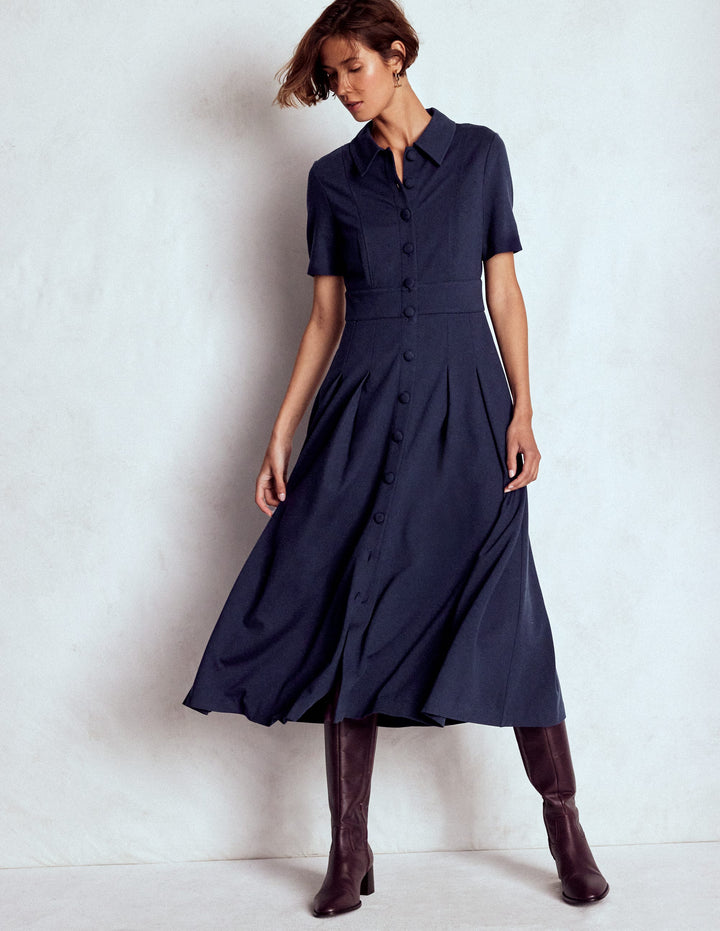 Bridget Ponte Shirt Dress-Navy
