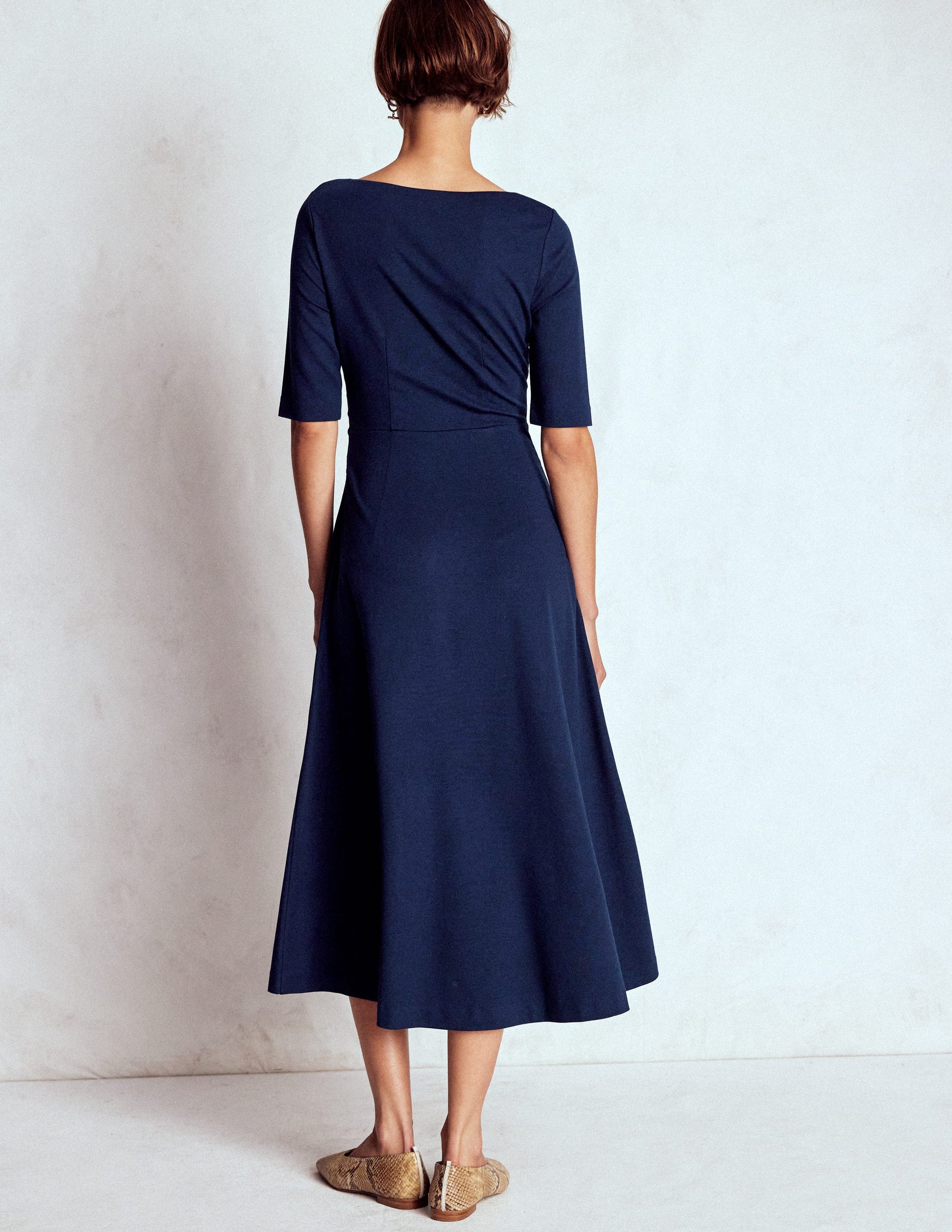 Mathilde Tie Waist Ponte Dress-Navy-3