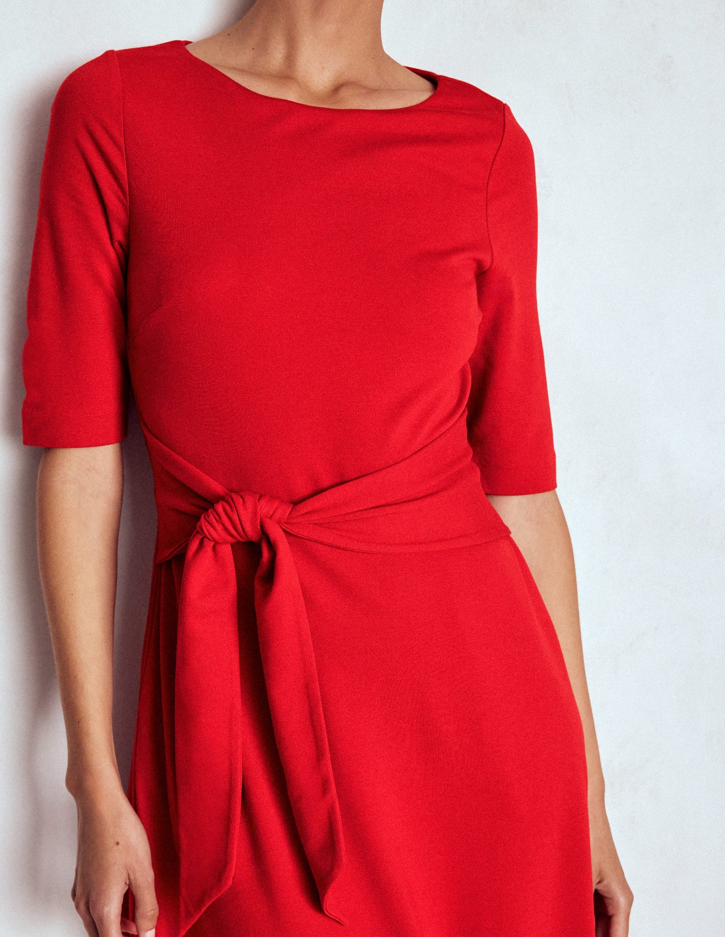Mathilde Tie Waist Ponte Dress-Spicy Red