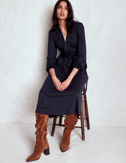 Naomi Long Sleeve Jersey Dress-Navy-1