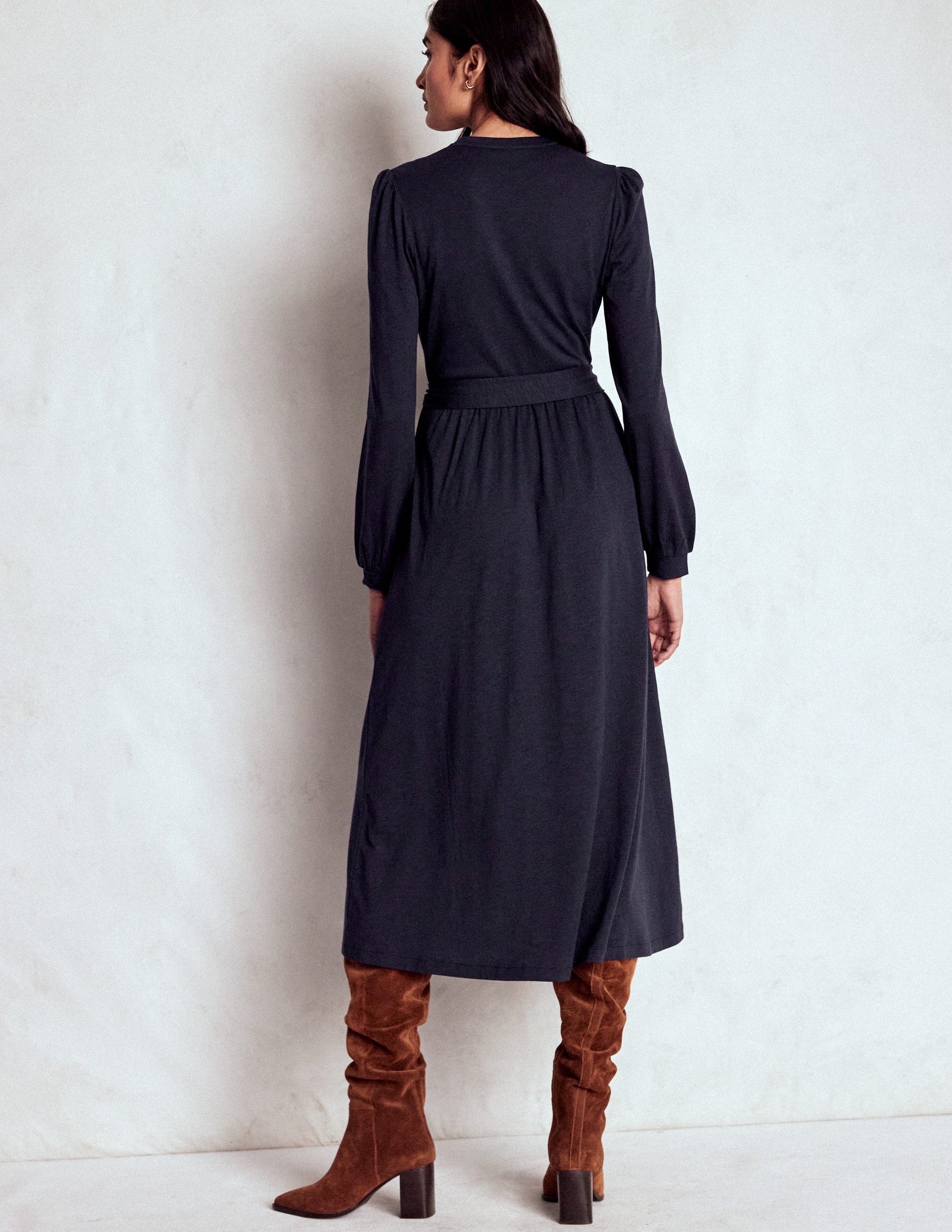 Naomi Long Sleeve Jersey Dress-Navy-3