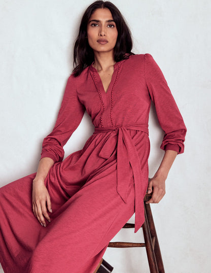 Naomi Long Sleeve Jersey Dress-Terracotta Red-2