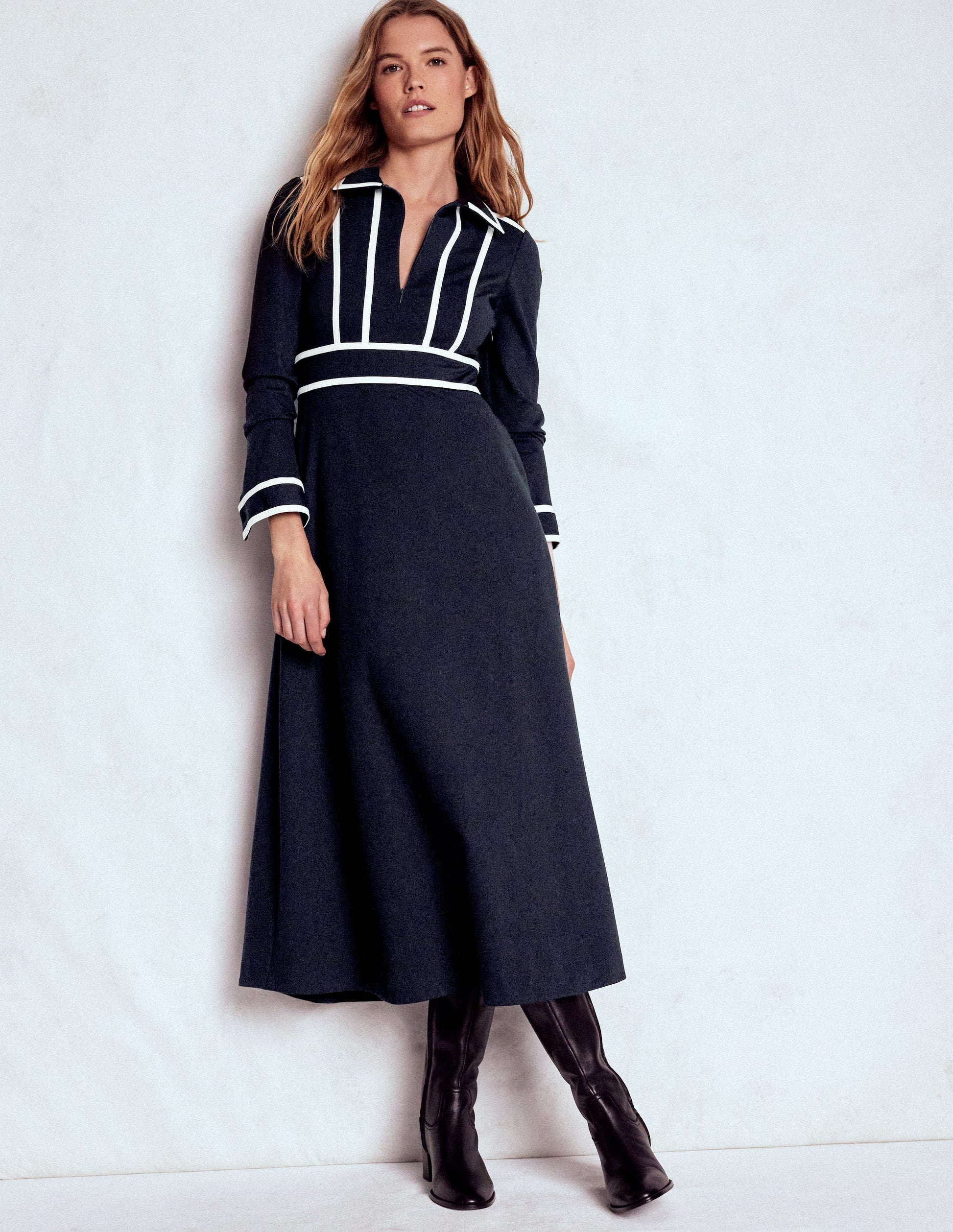 boden navy blue dress Boden Women's Scallop Detail Jersey Dress in Blue