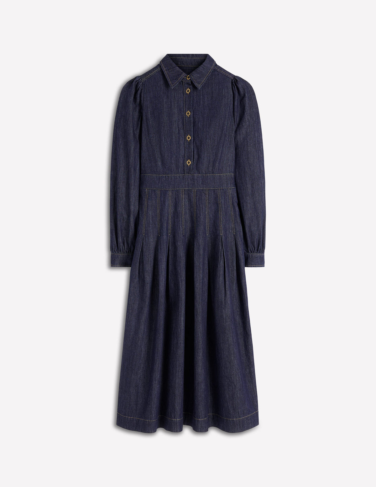Pleat Skirt Denim Midi Dress-Indigo Wash - Image 5