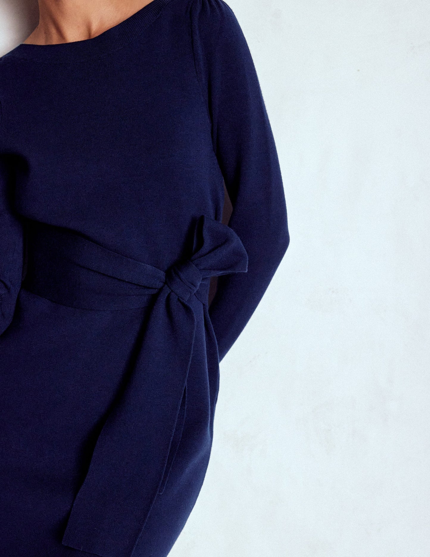 Tiana Tie Front Knitted Dress-Navy