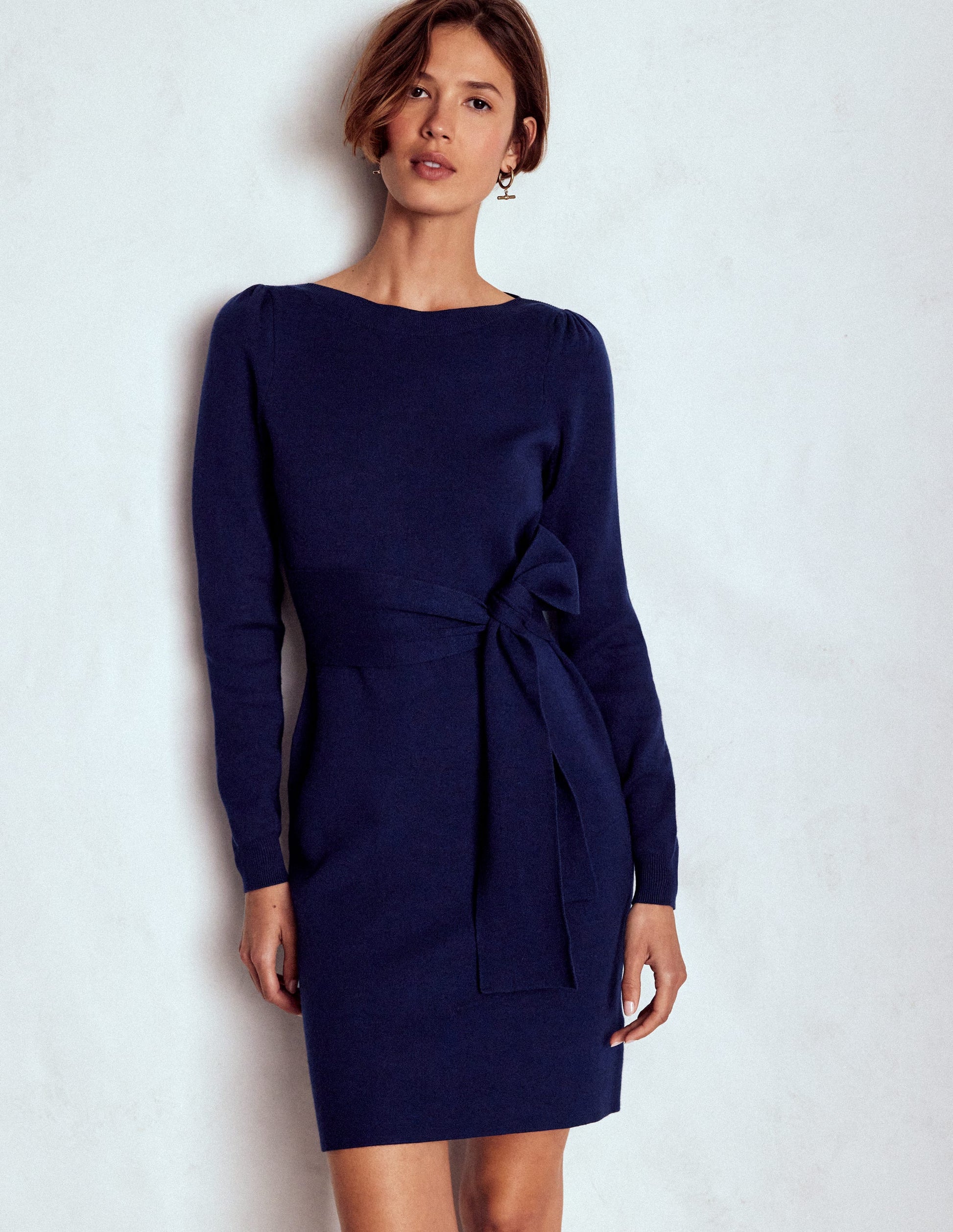 Tiana Tie Front Knitted Dress-Navy-4
