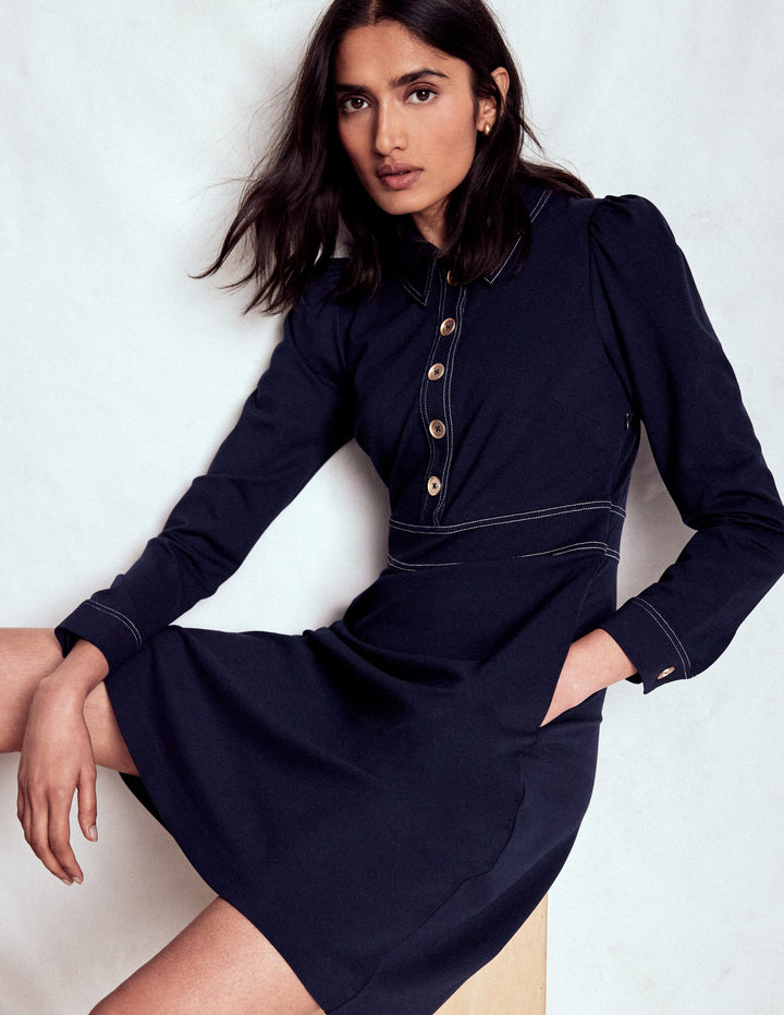 Nicolette Long Sleeve Dress-Navy