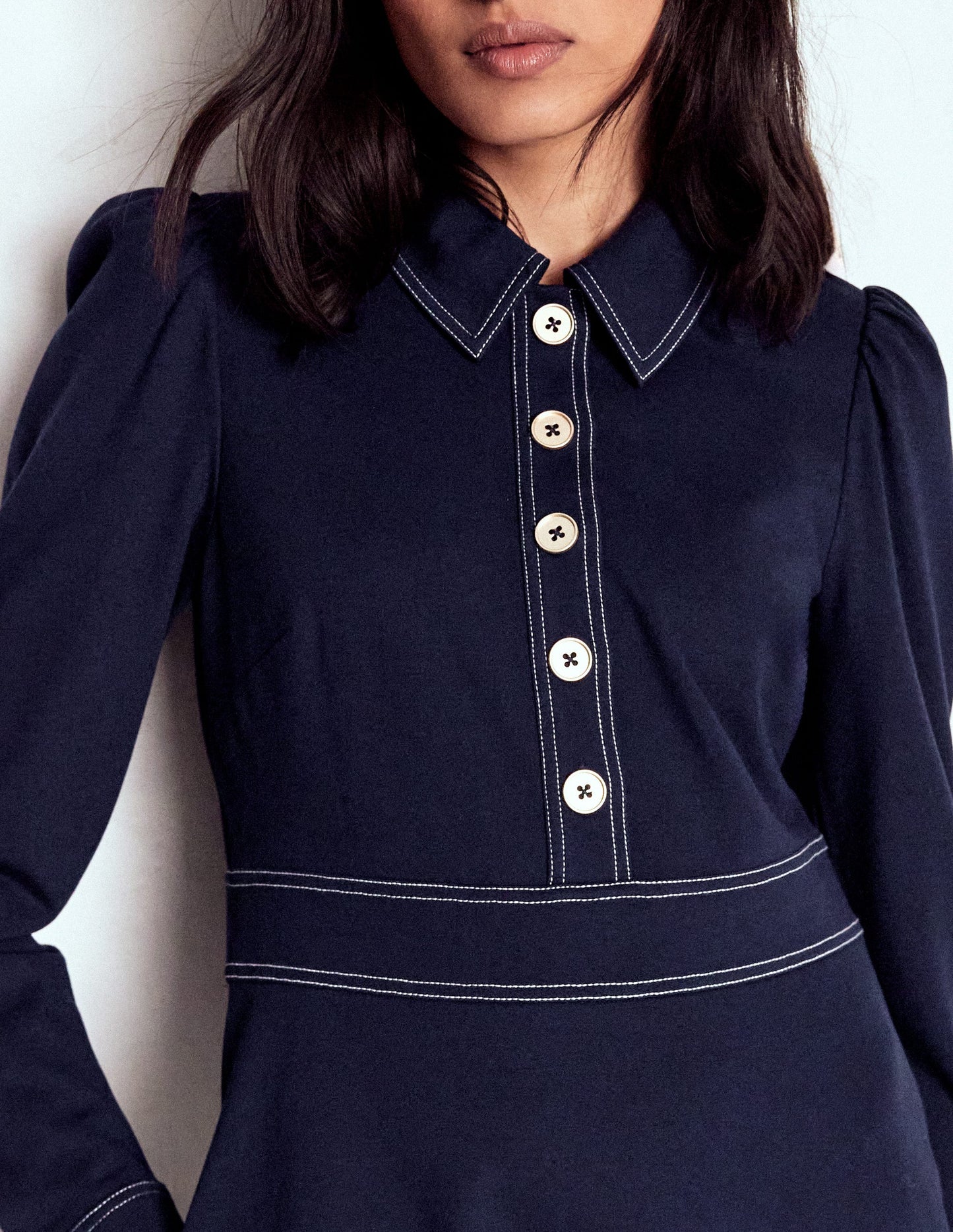 Nicolette Long Sleeve Dress-Navy