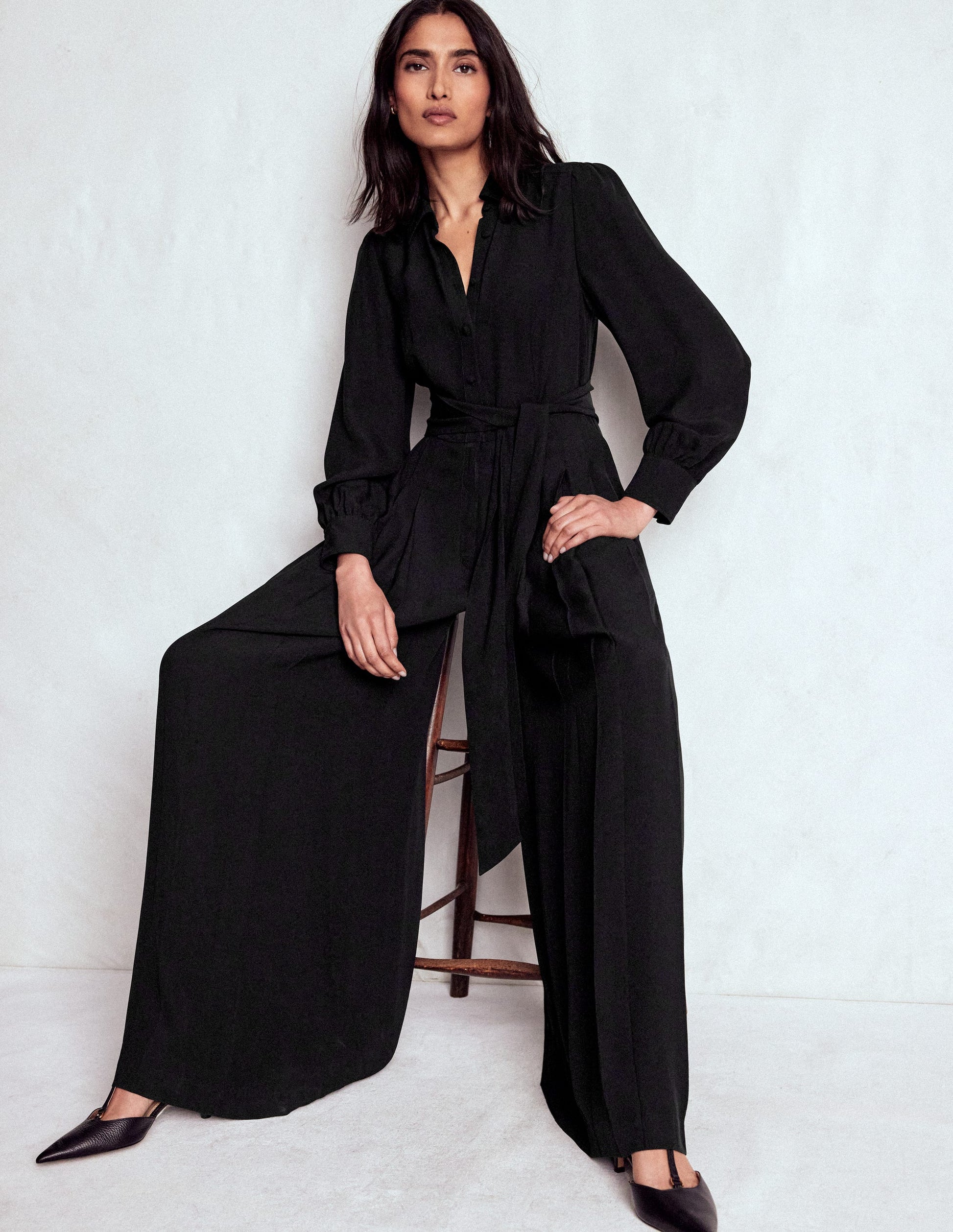 Button Up Palazzo Jumpsuit-Black-1