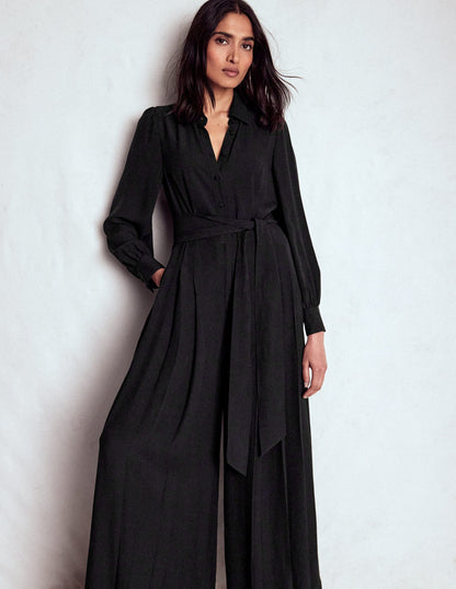 Button Up Palazzo Jumpsuit-Black-2