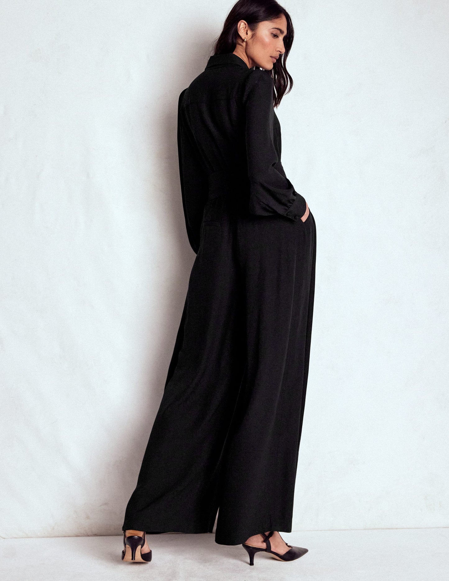 Button Up Palazzo Jumpsuit-Black