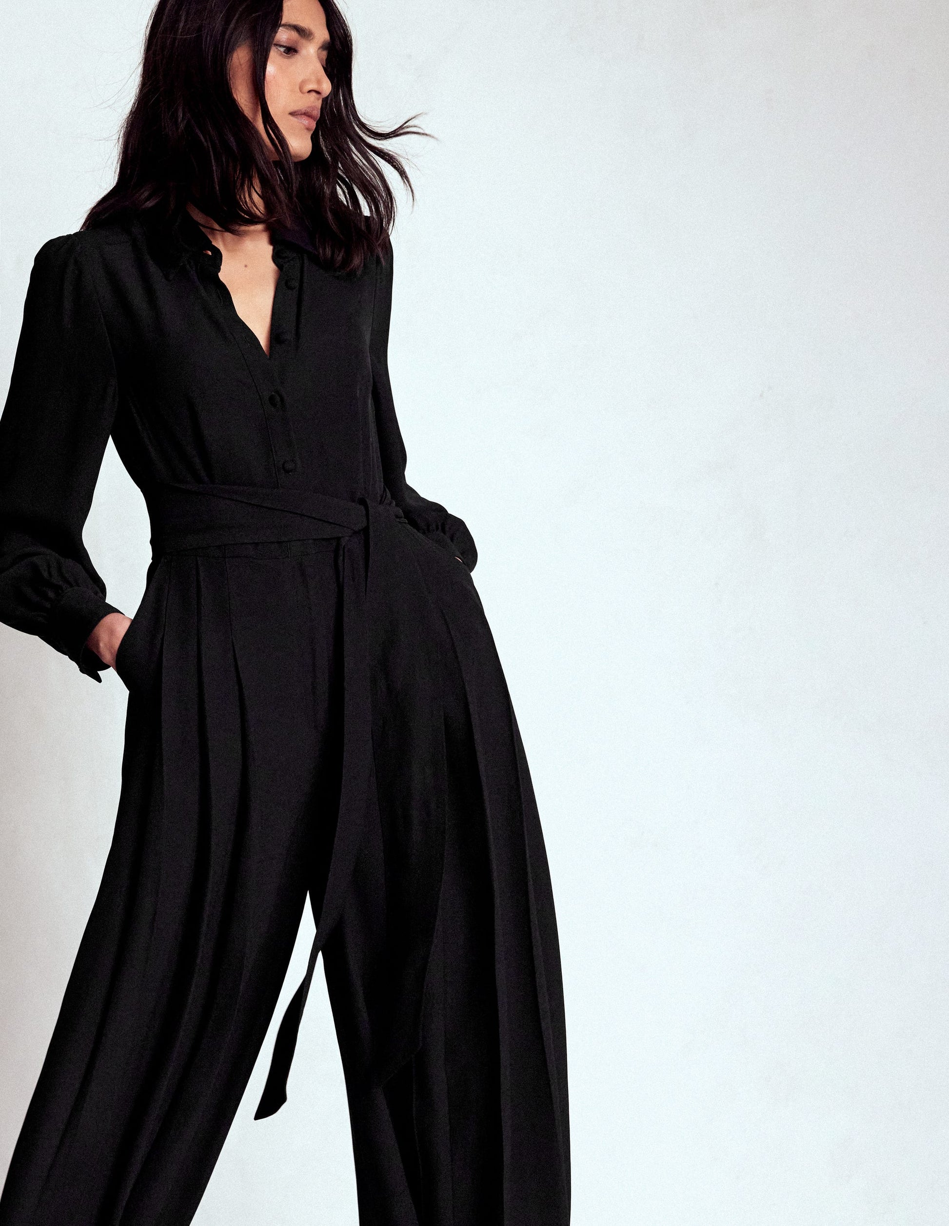 Button Up Palazzo Jumpsuit-Black-5