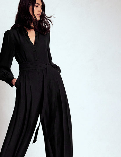 Button Up Palazzo Jumpsuit-Black-5