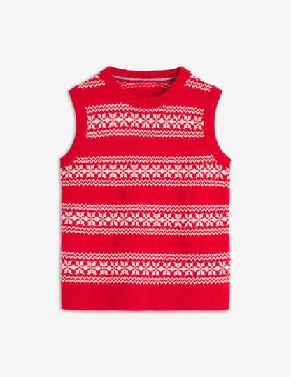 Edie Fair Isle Tank-Poppy Red, Warm Ivory-7