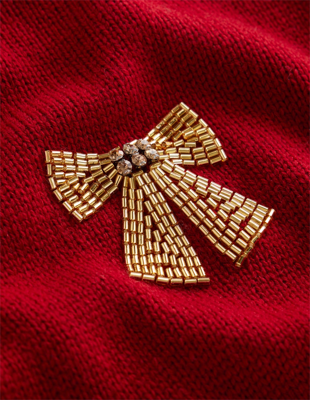 Natalie Embroidered Jumper-Red, Embellished Bows - Image 7