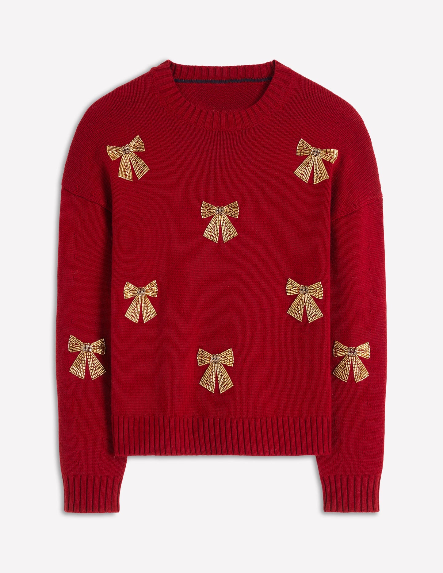 Natalie Embroidered Jumper-Red, Embellished Bows