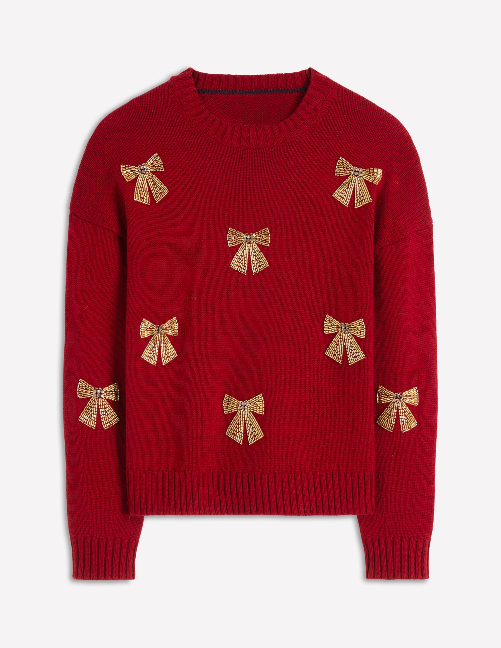 Natalie Embroidered Jumper-Red, Embellished Bows - Image 6