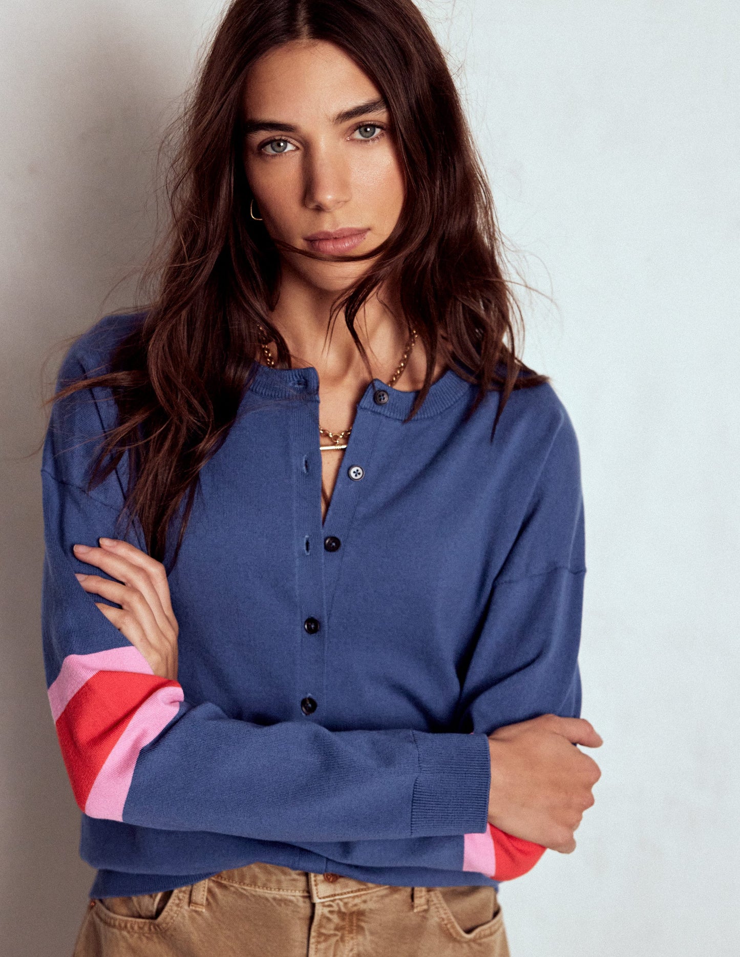 Lara Relaxed Cotton Cardigan-Denim Blue