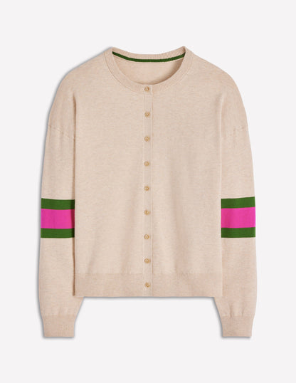 Lara Relaxed Cotton Cardigan-Oatmeal Melange-4