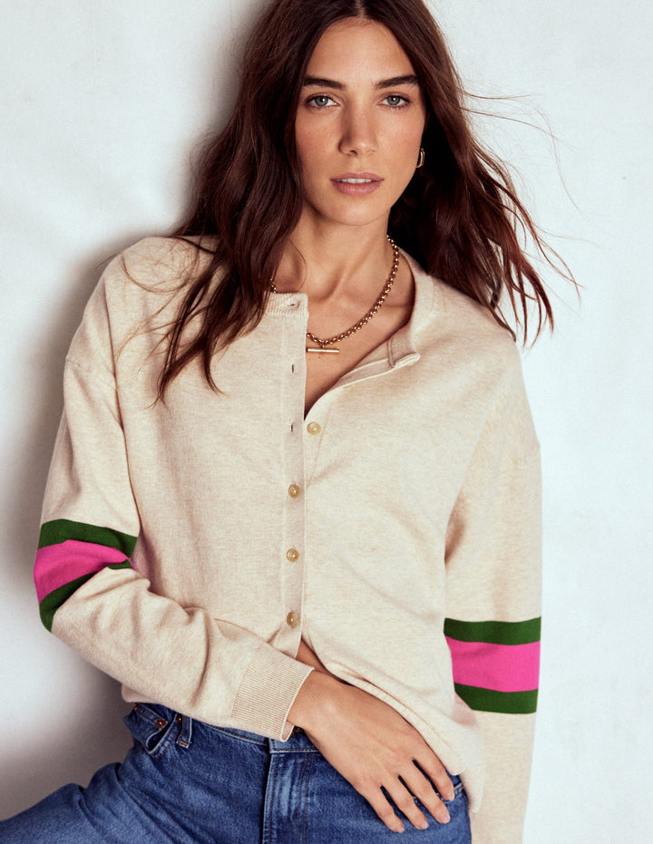 Lara Relaxed Cotton Cardigan-Oatmeal Melange