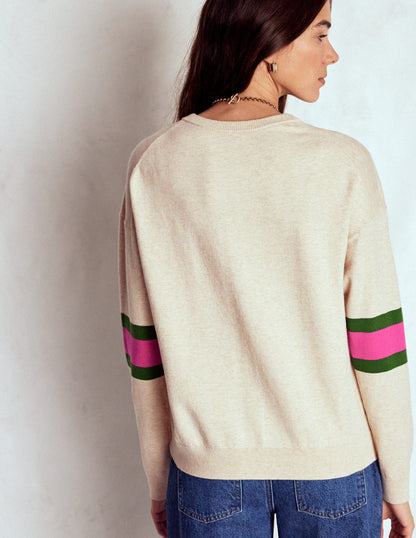 Lara Relaxed Cotton Cardigan-Oatmeal Melange-3