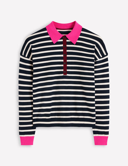 Lara Cotton Henley Jumper-Navy Stripe-6