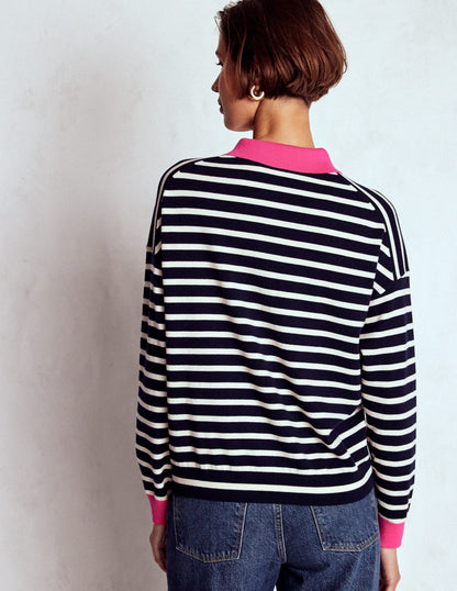 Lara Cotton Henley Jumper-Navy Stripe-3