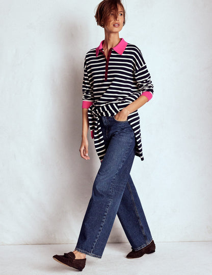 Lara Cotton Henley Jumper-Navy Stripe-4