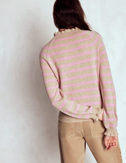 Fae Fair Isle Frilled Jumper-Camel, Pink Stripe-3