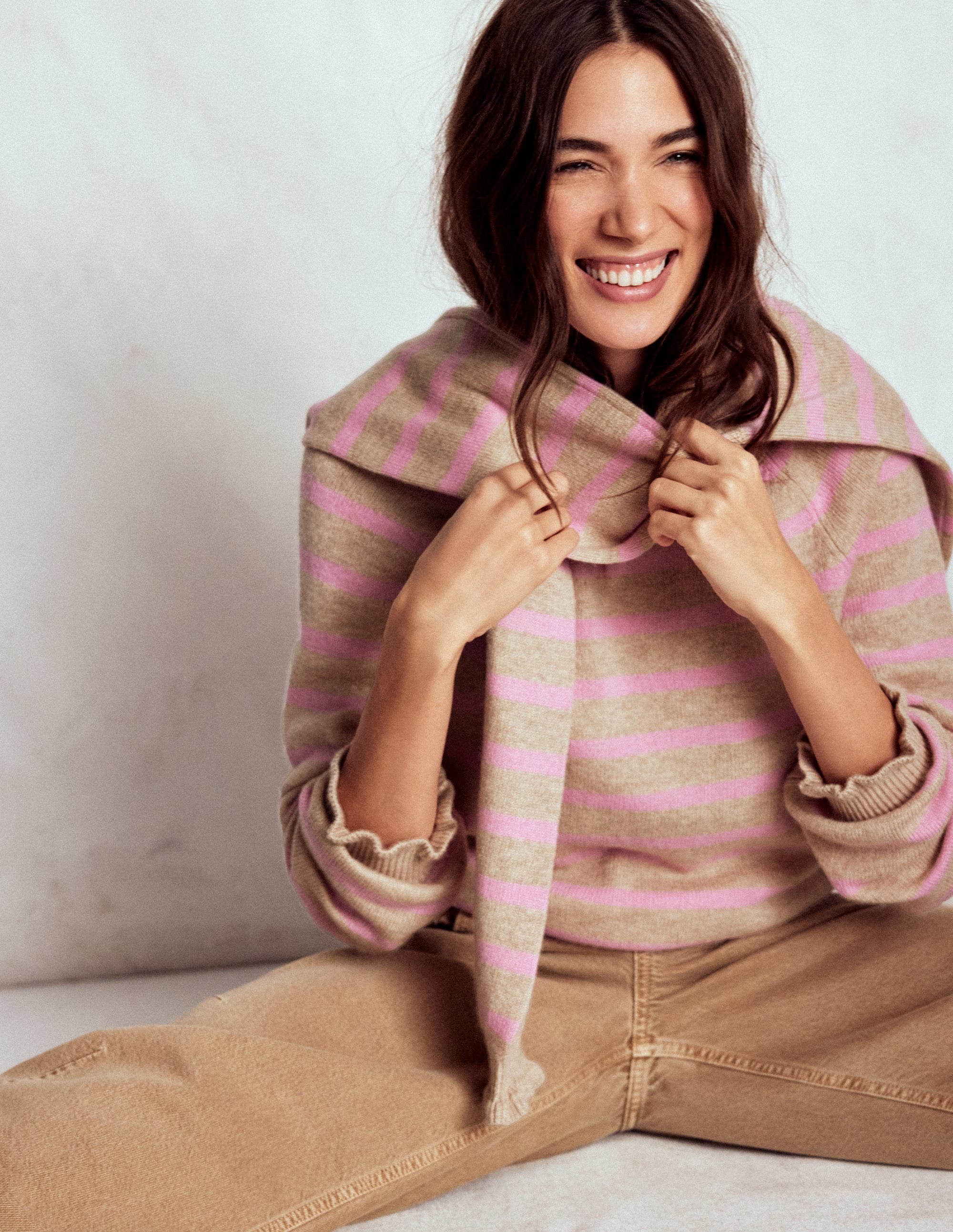 Fae Fair Isle Frilled Jumper-Camel, Pink Stripe - Image 5