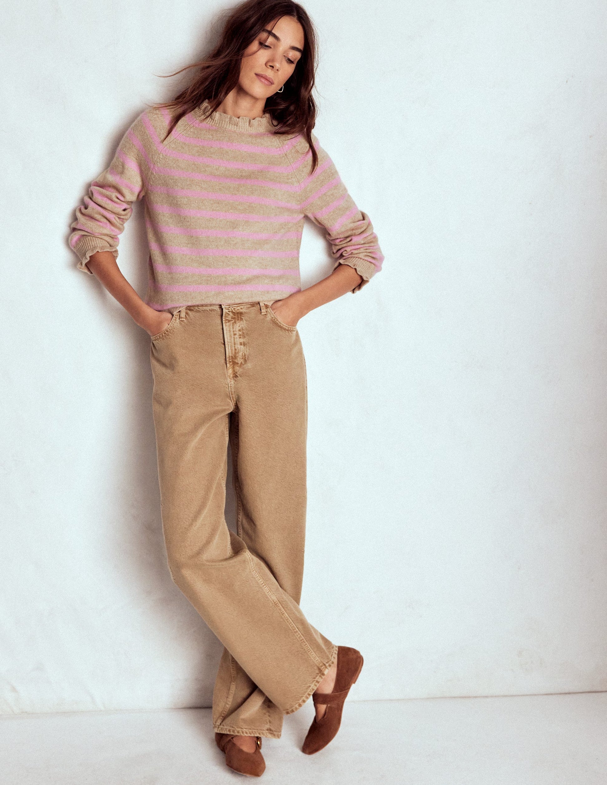 Fae Fair Isle Frilled Jumper-Camel, Pink Stripe-6