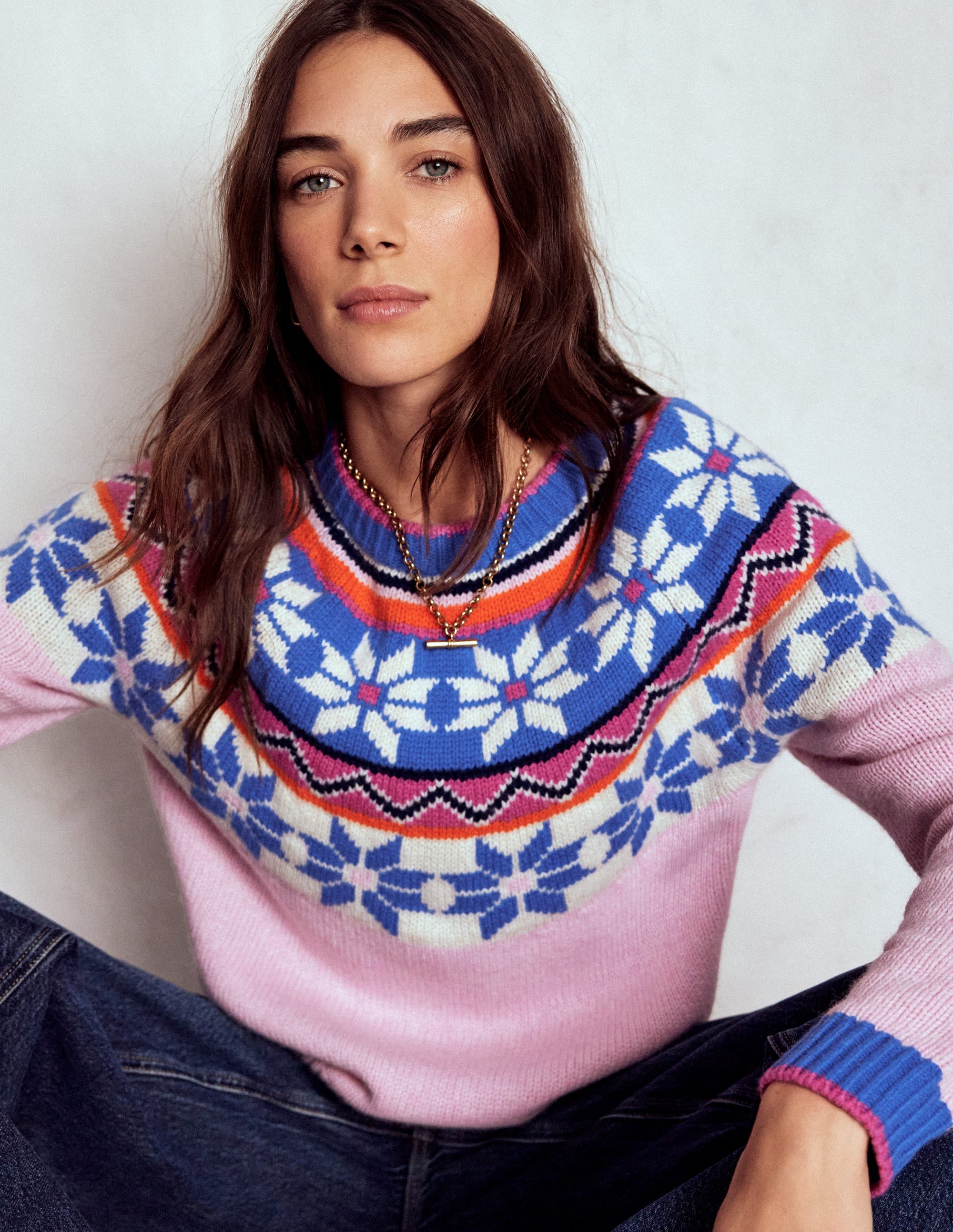 Eleanor Fair Isle Jumper-Meadowsweet Pink - Image 1