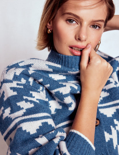 Abi Jacquard Cardigan-Denim Blue Aztec-2