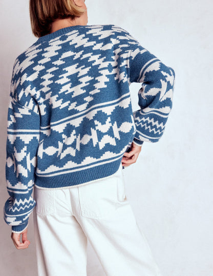 Abi Jacquard Cardigan-Denim Blue Aztec-4
