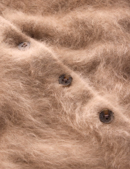 Brushed Crop Cashmere Cardigan-Dark Mink Melange-8