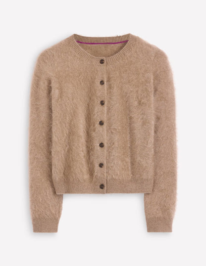 Brushed Crop Cashmere Cardigan-Dark Mink Melange-7