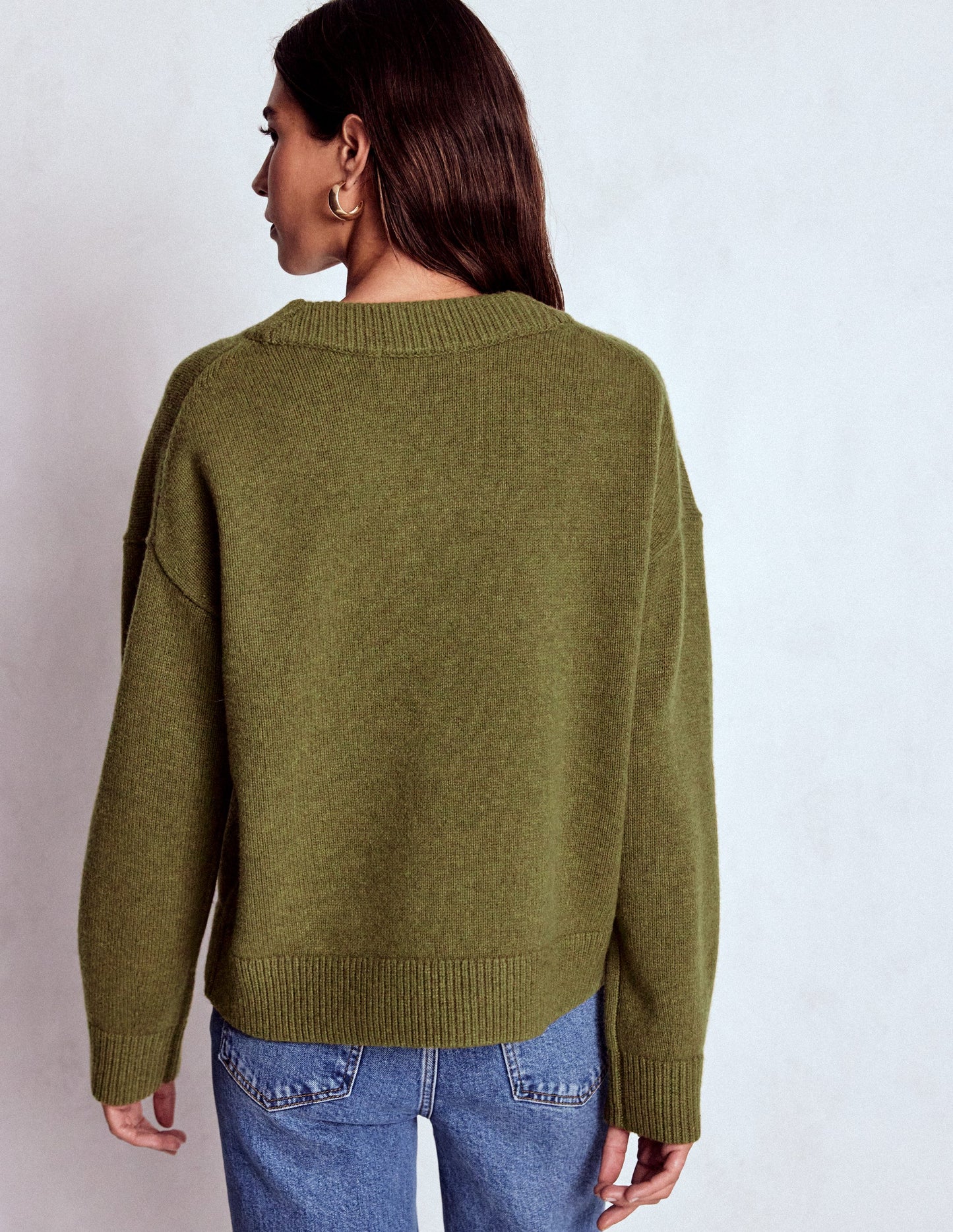Marion Merino V-neck Jumper-Promenade Green Melange