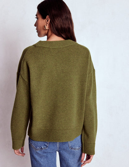 Marion Merino V-neck Jumper-Promenade Green Melange-4