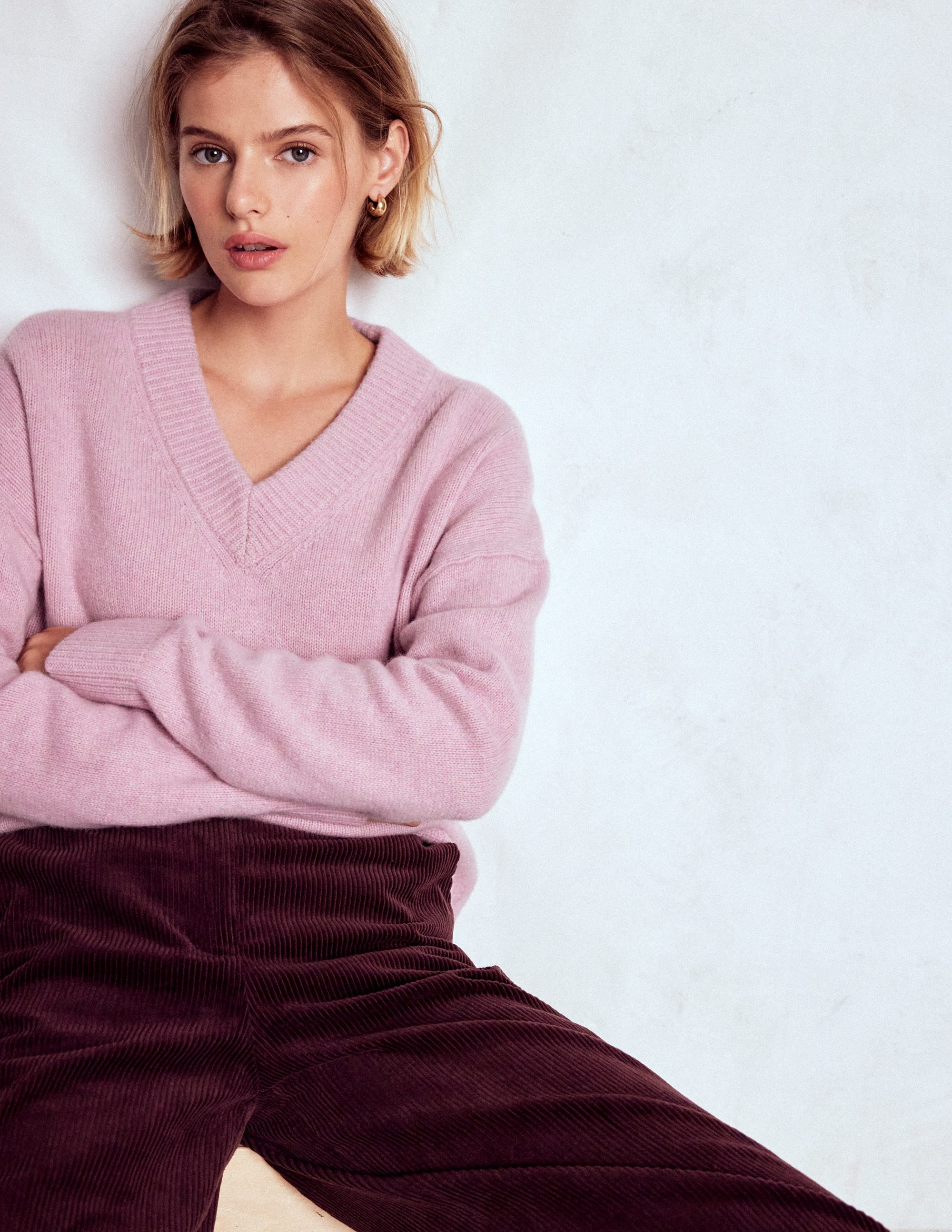 Marion Merino V-neck Jumper-Blush Pink - Image 1